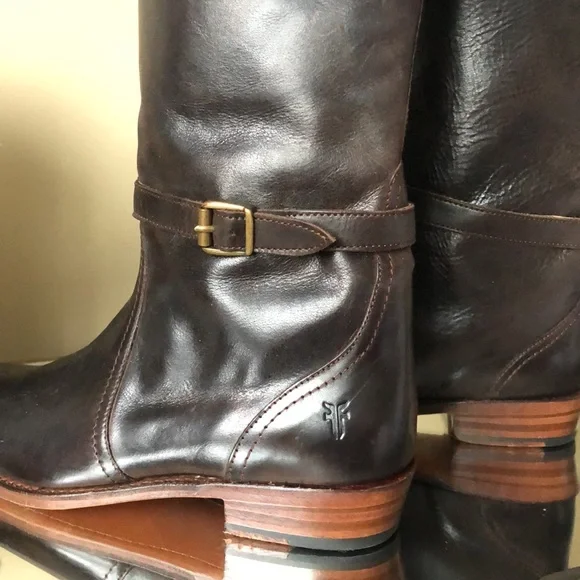 Frye Womens Dorado Buckle Riding Boot Dark Brown Full Grain - Picture 4 of 13